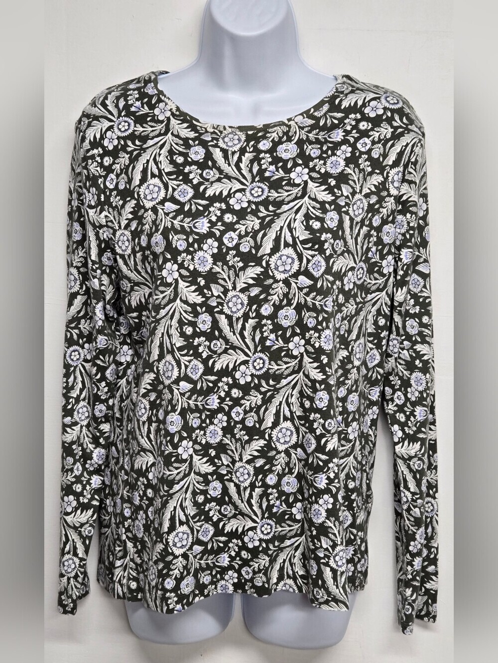 Croft & Barrow Classic Tee M 100% Stretch Cotton Long Sleeve Floral Top